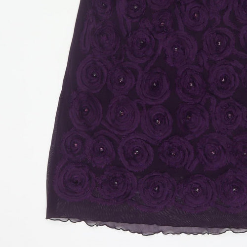 Purple Women Purple M Shift Knee Length Floral Rosette Beaded Party Dress