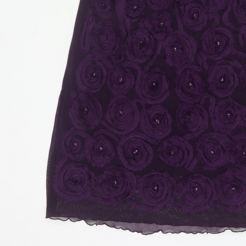 Purple Women Purple M Shift Knee Length Floral Rosette Beaded Party Dress
