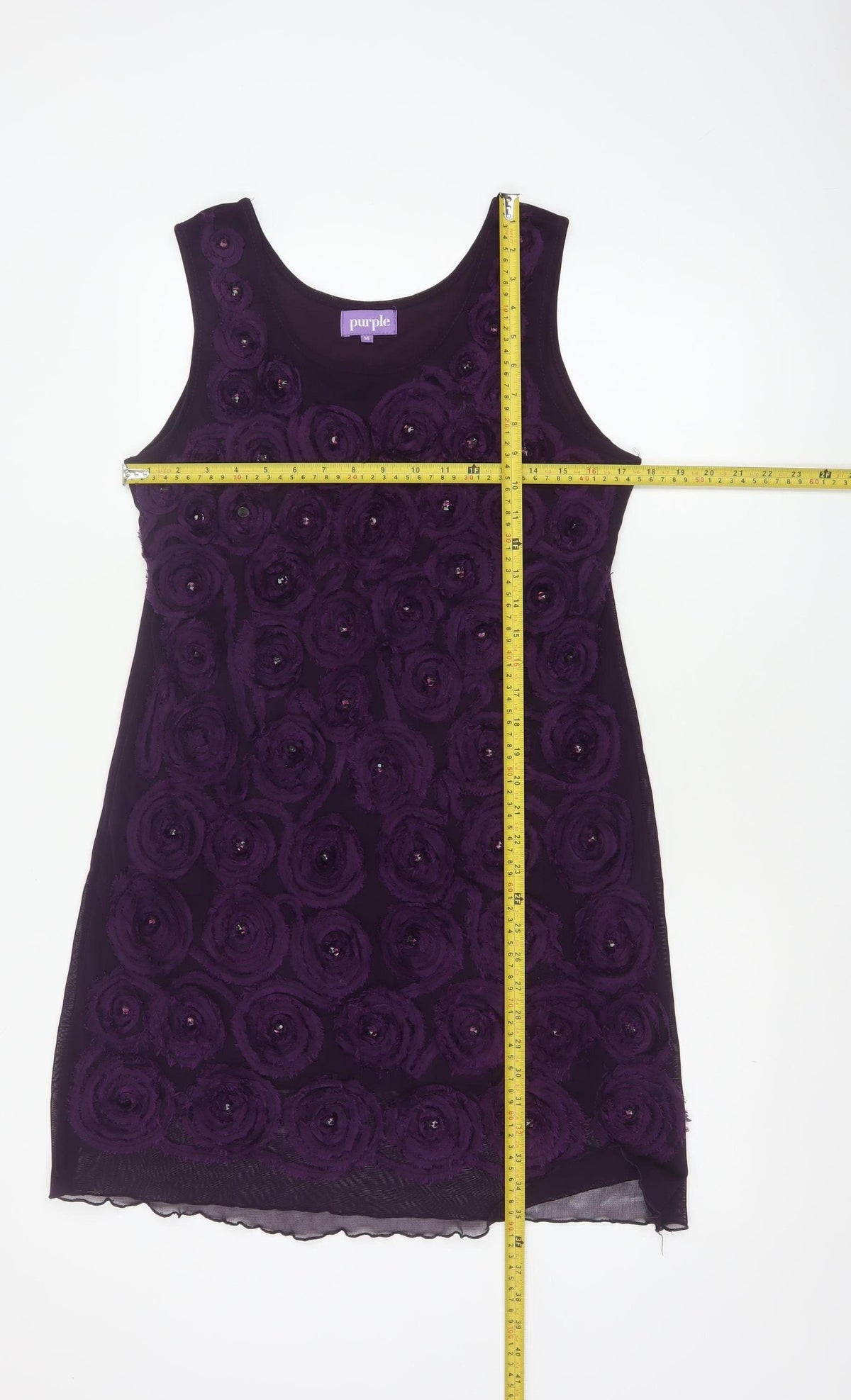 Purple Women Purple M Shift Knee Length Floral Rosette Beaded Party Dress