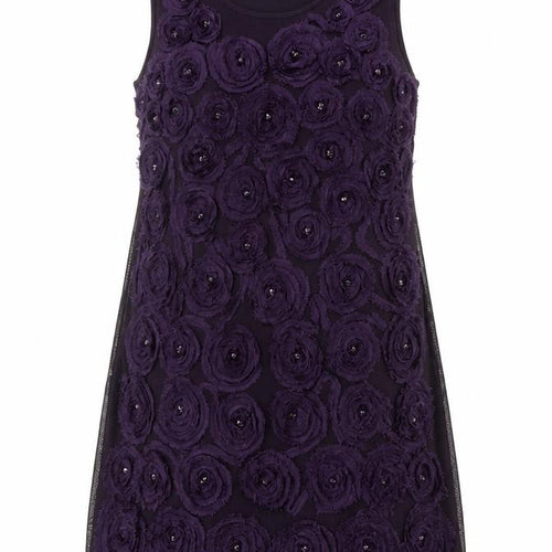 Purple Women Purple M Shift Knee Length Floral Rosette Beaded Party Dress