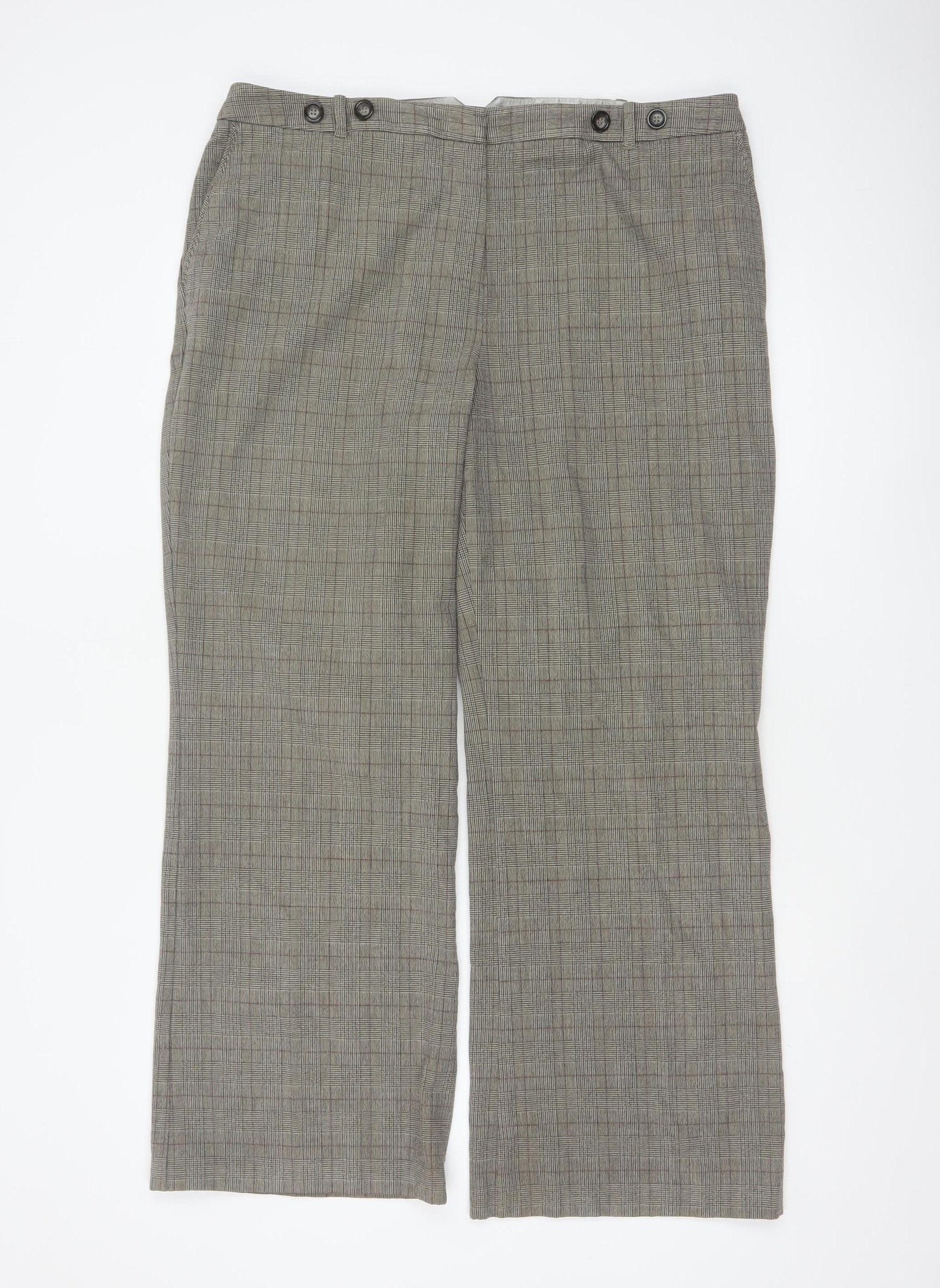 Marks & Spencer Women Grey Check Straight Trousers UK 18 Medium