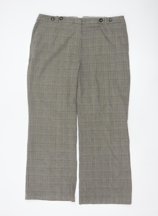 Marks & Spencer Women Grey Check Straight Trousers UK 18 Medium