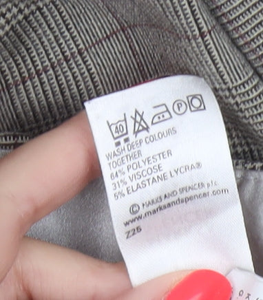 Marks & Spencer Women Grey Check Straight Trousers UK 18 Medium