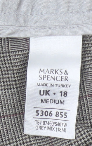Marks & Spencer Women Grey Check Straight Trousers UK 18 Medium