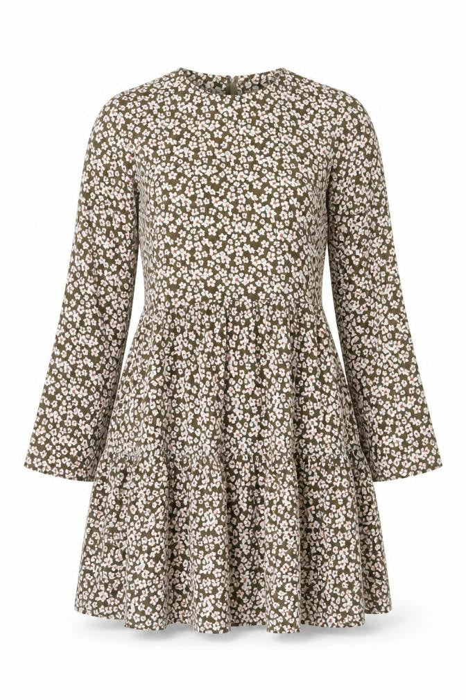 ASOS Design Women Green Floral Fit & Flare Knee Length Dress UK 10