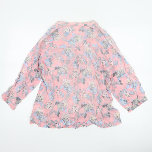 Cotton Traders Women Pink Floral Ruffle V-Neck Tunic Blouse UK 14