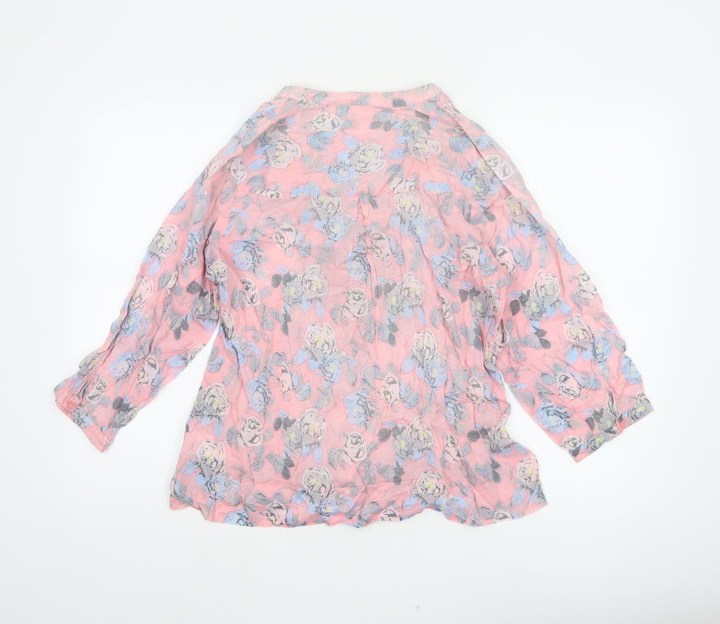 Cotton Traders Women Pink Floral Ruffle V-Neck Tunic Blouse UK 14
