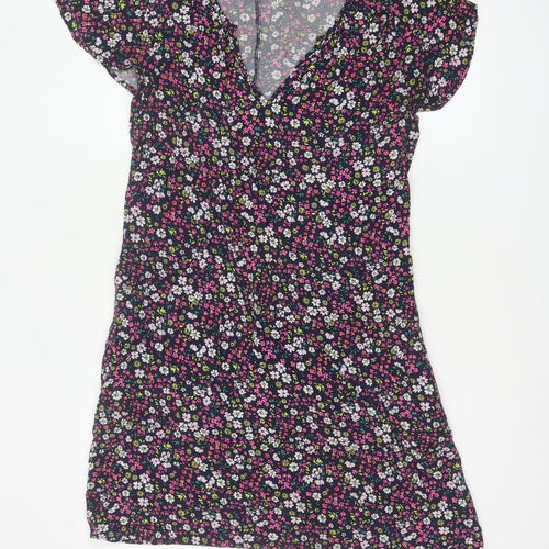 Gap Women Black Floral V-Neck Cap Sleeve Knee Length Dress UK 10