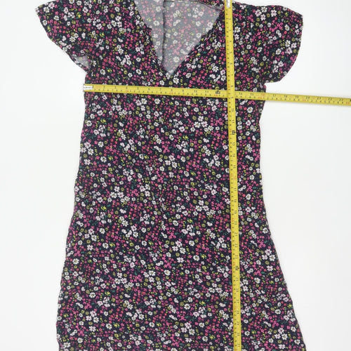Gap Women Black Floral V-Neck Cap Sleeve Knee Length Dress UK 10