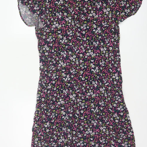 Gap Women Black Floral V-Neck Cap Sleeve Knee Length Dress UK 10