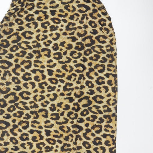 Pull&Bear Women Brown Leopard Print XL Asymmetric Midi Pencil Skirt