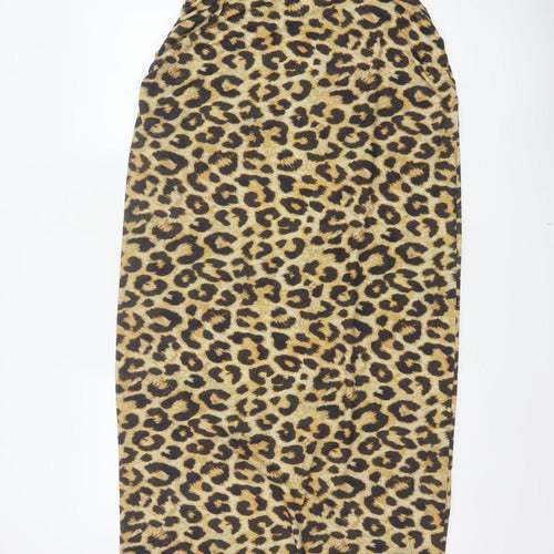 Pull&Bear Women Brown Leopard Print XL Asymmetric Midi Pencil Skirt