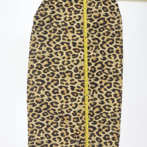 Pull&Bear Women Brown Leopard Print XL Asymmetric Midi Pencil Skirt