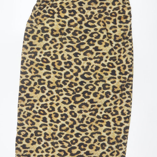 Pull&Bear Women Brown Leopard Print XL Asymmetric Midi Pencil Skirt