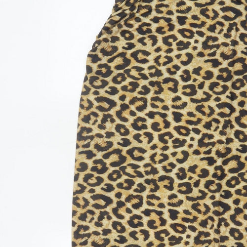 Pull&Bear Women Brown Leopard Print XL Asymmetric Midi Pencil Skirt