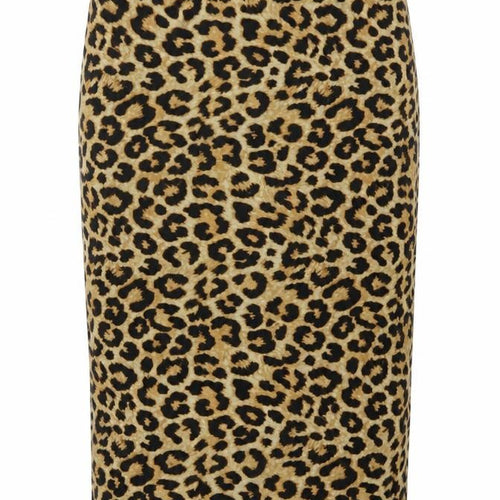 Pull&Bear Women Brown Leopard Print XL Asymmetric Midi Pencil Skirt
