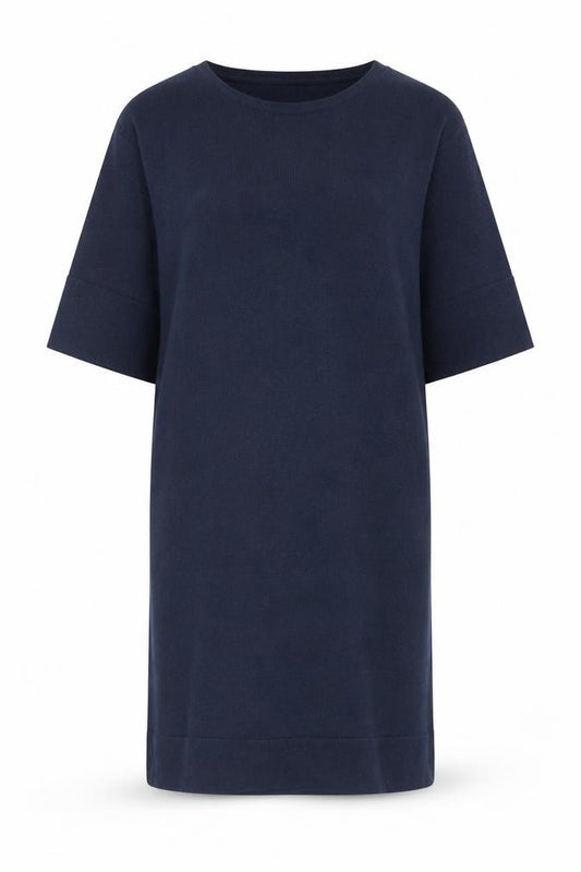 Front view of FatFace Women’s Blue L Knit Jumper Shift Dress 3/4 Sleeve