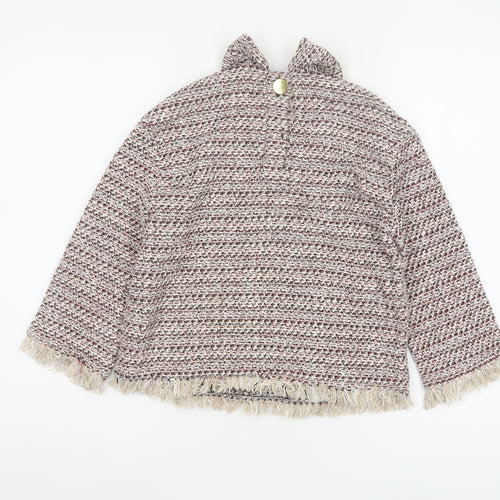 Zara Women Multicoloured XS Tweed Fringe Collared Long Sleeve Blouse