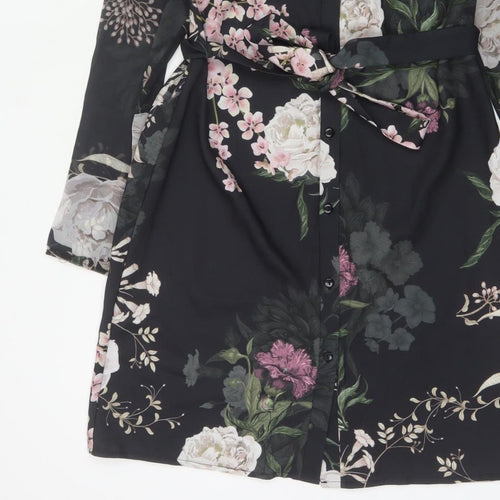 Lipsy Women Black Floral Belted Shirt Dress UK 8 Knee Length