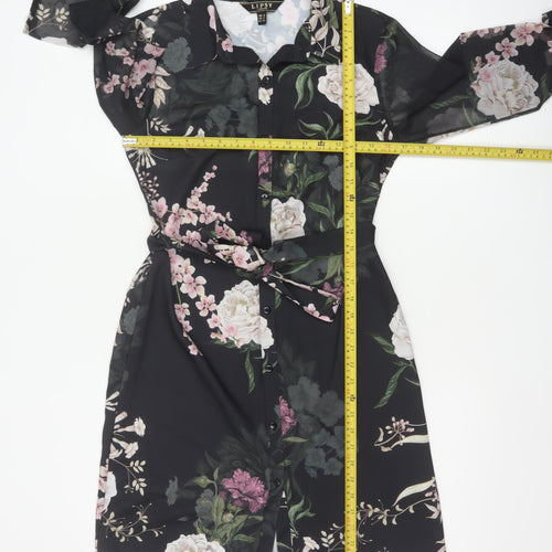 Lipsy Women Black Floral Belted Shirt Dress UK 8 Knee Length