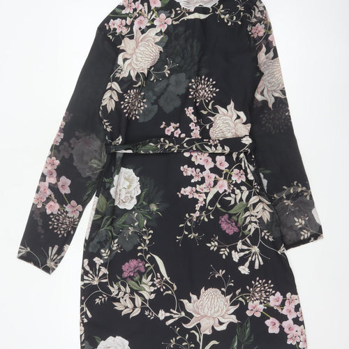 Lipsy Women Black Floral Belted Shirt Dress UK 8 Knee Length