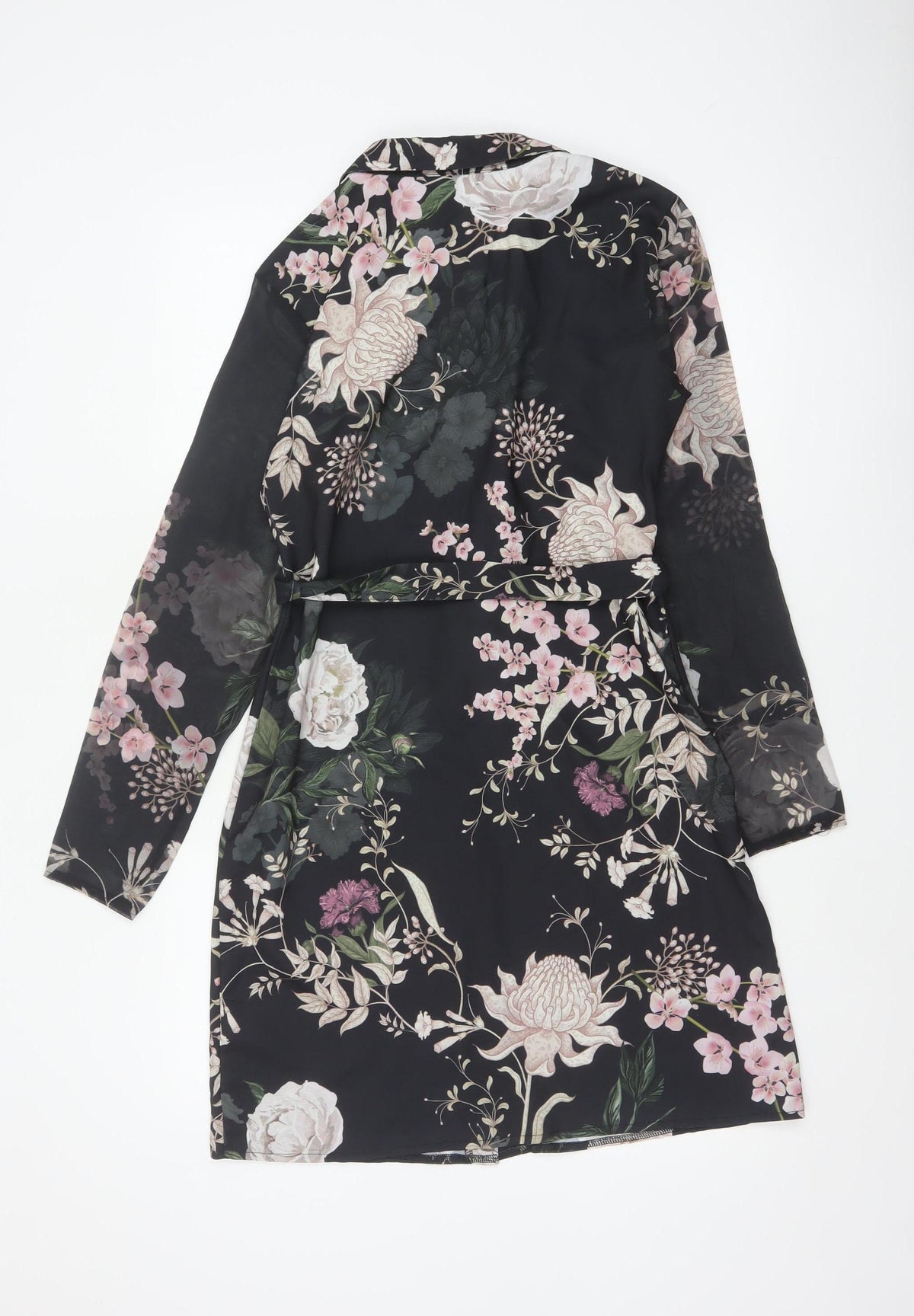 Lipsy Women Black Floral Belted Shirt Dress UK 8 Knee Length