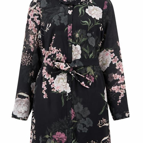 Lipsy Women Black Floral Belted Shirt Dress UK 8 Knee Length