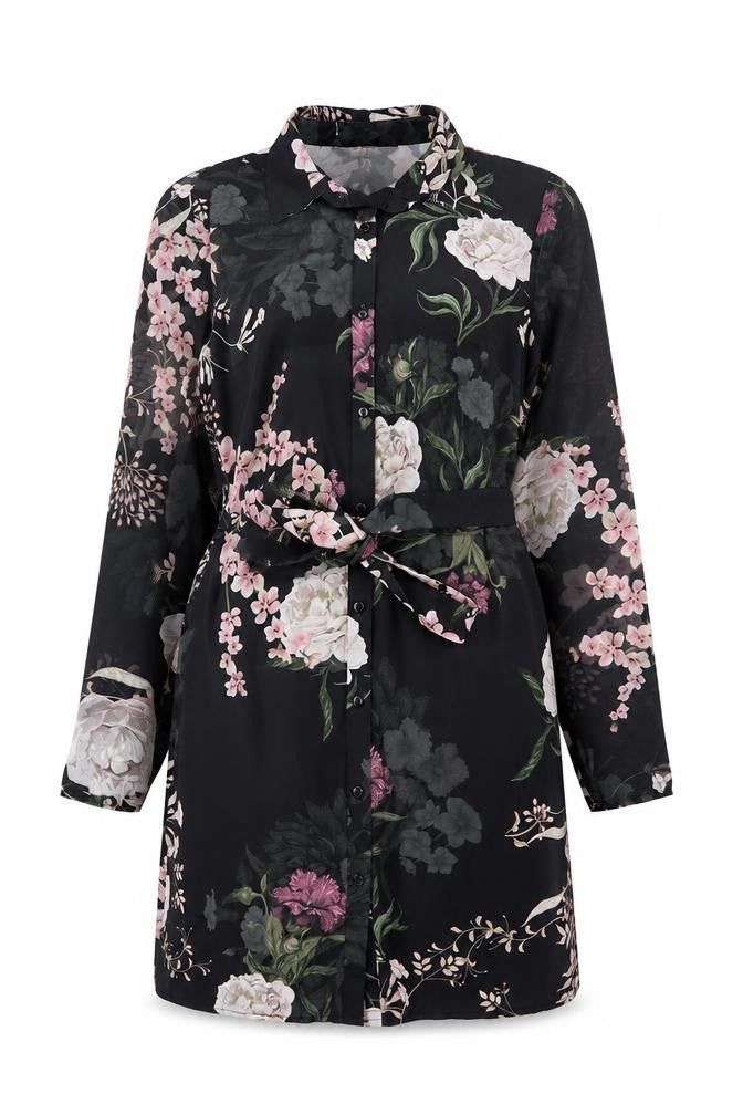 Lipsy Women Black Floral Belted Shirt Dress UK 8 Knee Length