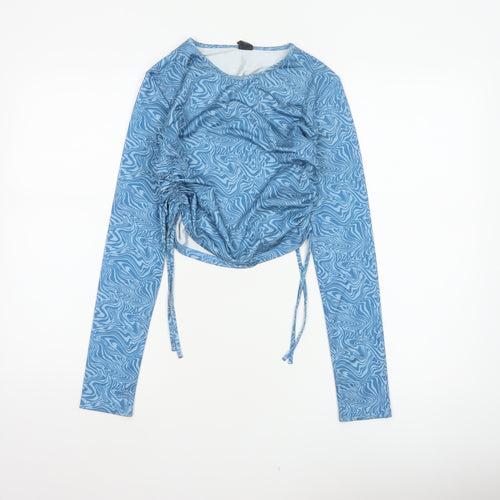 Urban Outfitters Women Blue S Cropped Ruched Long Sleeve Blouse