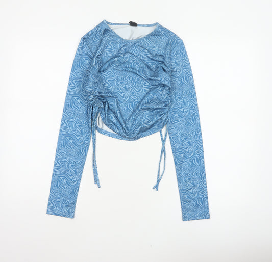 Urban Outfitters Women Blue S Cropped Ruched Long Sleeve Blouse