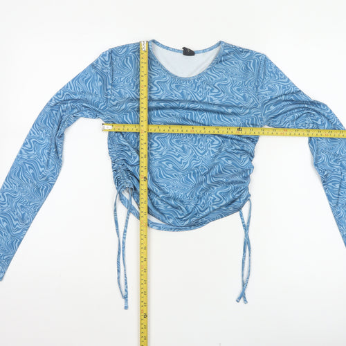 Urban Outfitters Women Blue S Cropped Ruched Long Sleeve Blouse