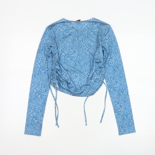 Urban Outfitters Women Blue S Cropped Ruched Long Sleeve Blouse