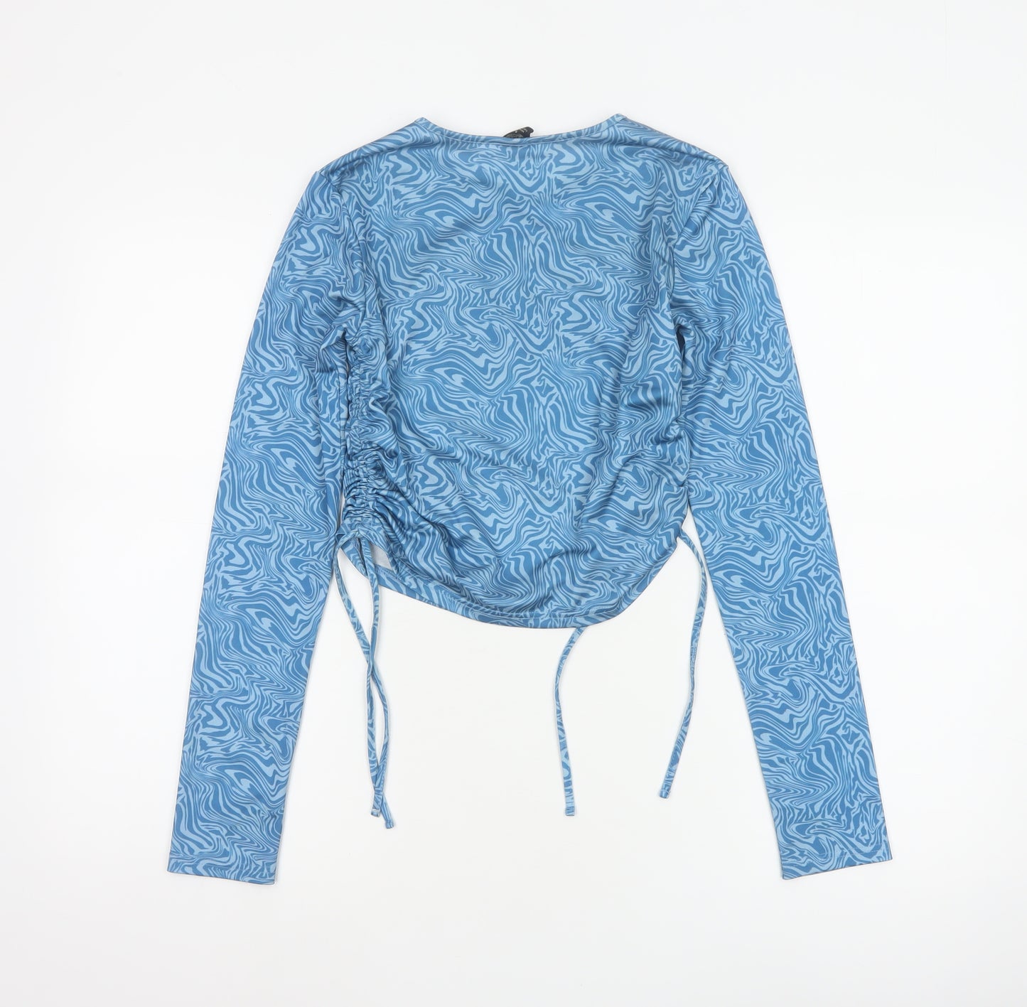 Urban Outfitters Women Blue S Cropped Ruched Long Sleeve Blouse
