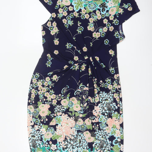 Marks and Spencer Women Multicoloured Floral Ruched Knee Dress UK 16