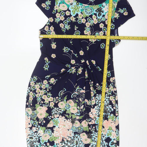 Marks and Spencer Women Multicoloured Floral Ruched Knee Dress UK 16