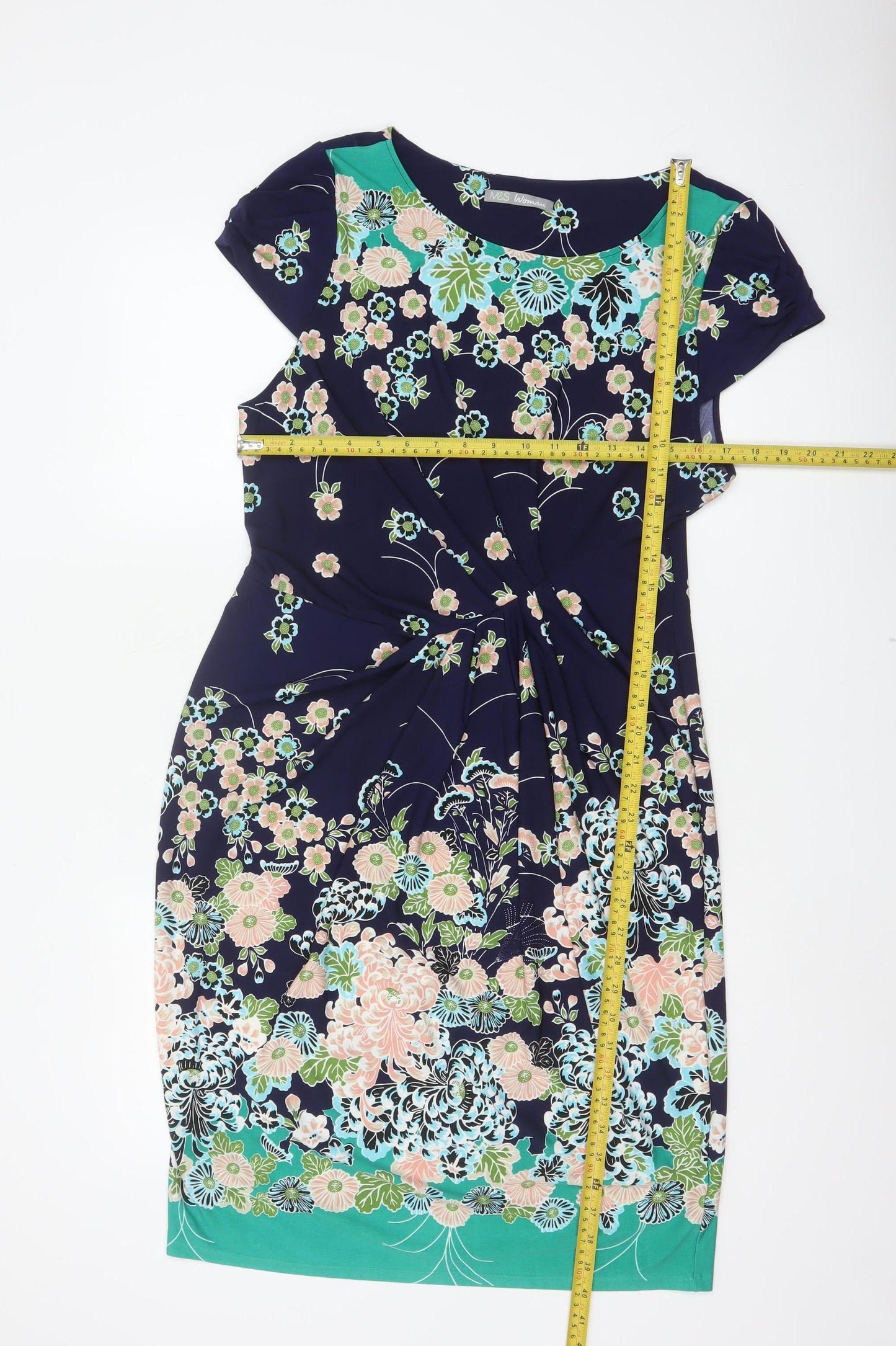 Marks and Spencer Women Multicoloured Floral Ruched Knee Dress UK 16