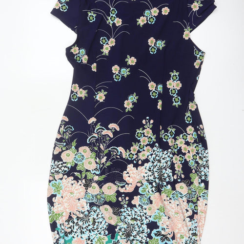 Marks and Spencer Women Multicoloured Floral Ruched Knee Dress UK 16