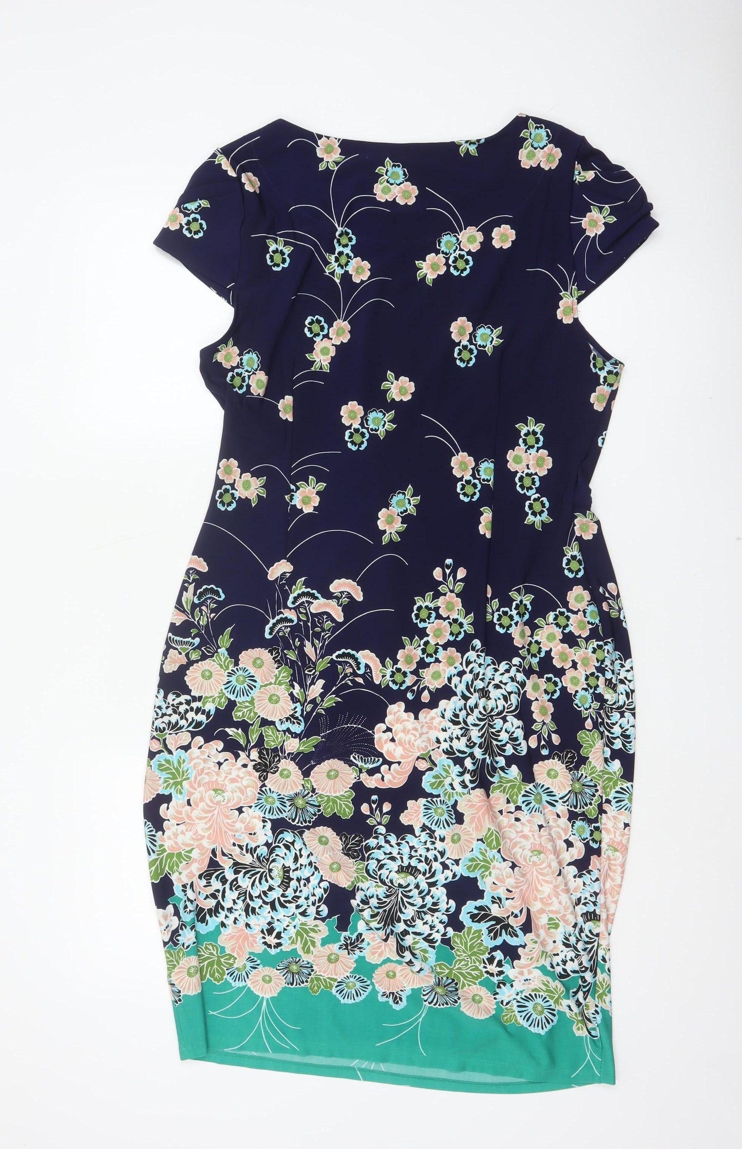Marks and Spencer Women Multicoloured Floral Ruched Knee Dress UK 16