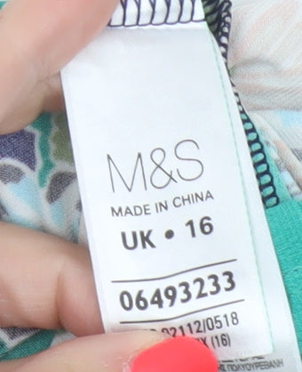 Marks and Spencer Women Multicoloured Floral Ruched Knee Dress UK 16