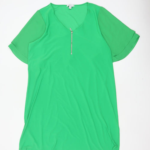 Next Women Green UK 16 Shift Dress Kimono Sleeve V-Neck Zip