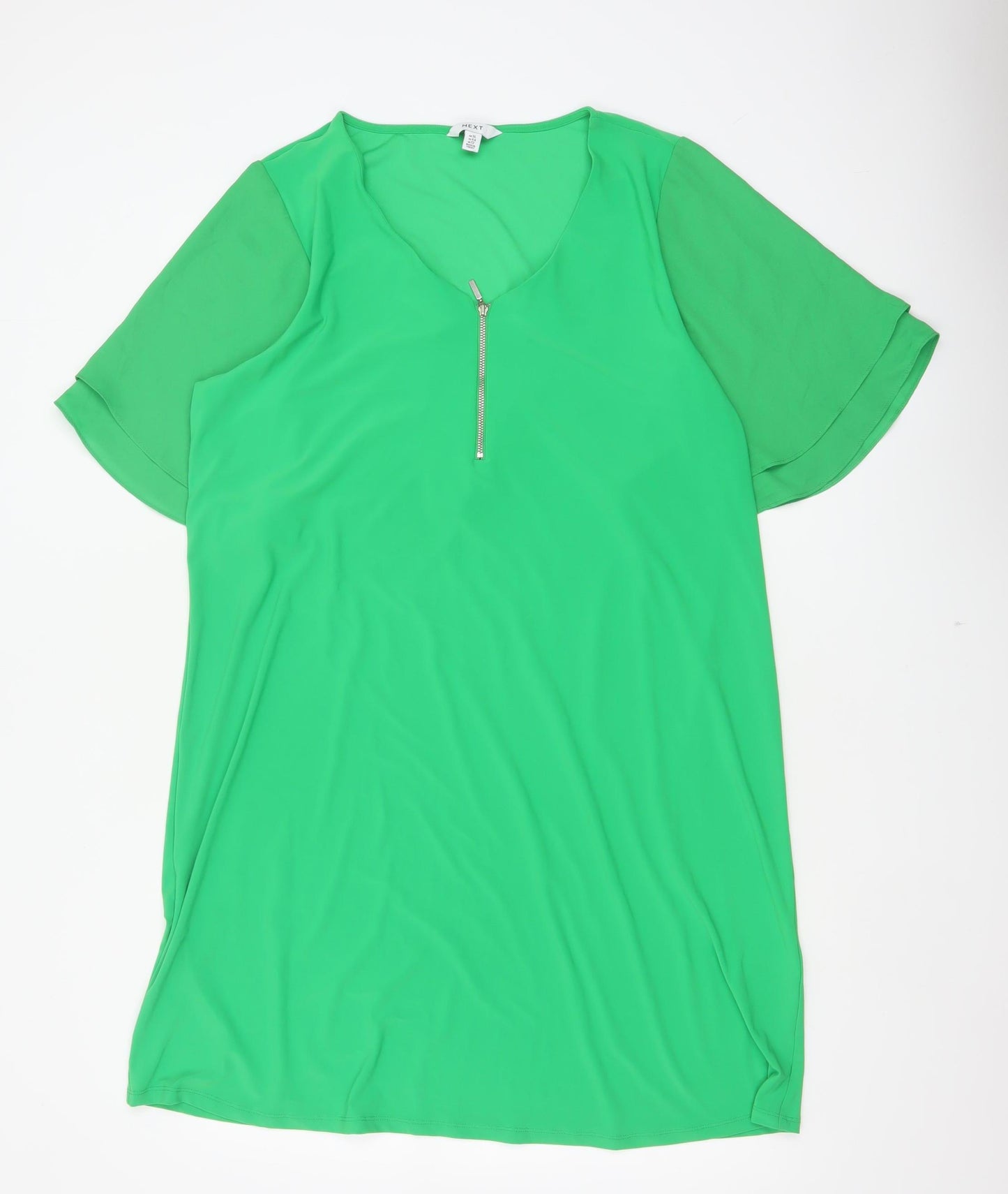 Next Women Green UK 16 Shift Dress Kimono Sleeve V-Neck Zip