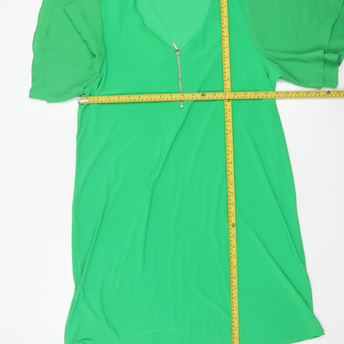 Next Women Green UK 16 Shift Dress Kimono Sleeve V-Neck Zip