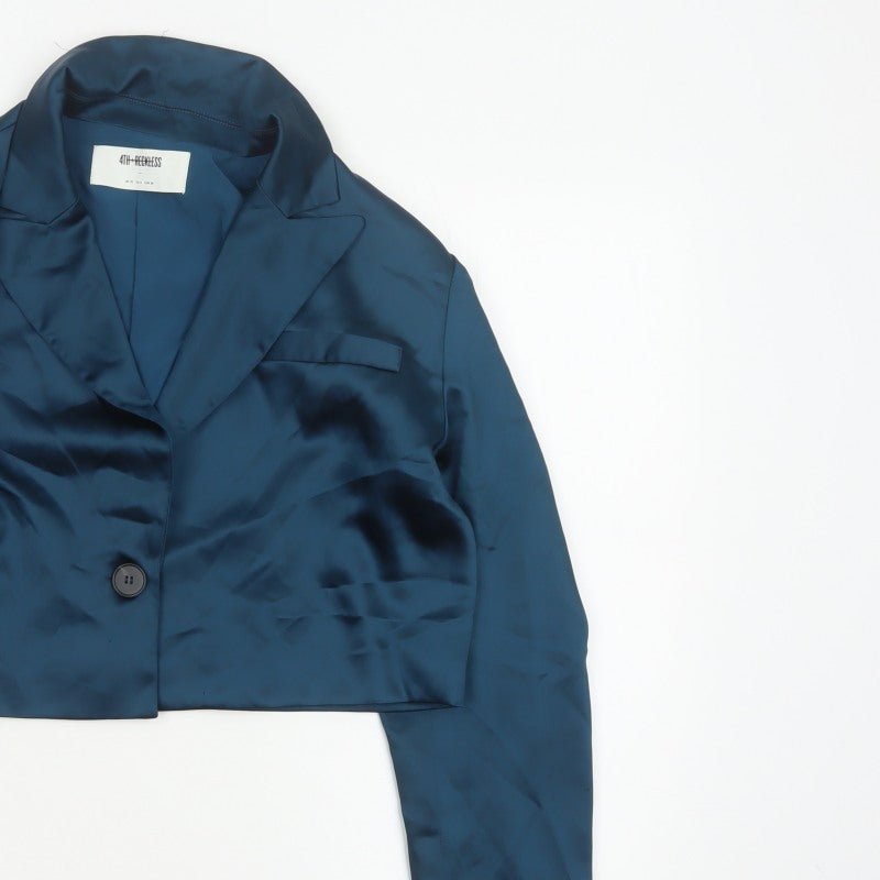 Additional view of 4th Reckless Women’s Blue UK 10 Cropped Satin Blazer One Button