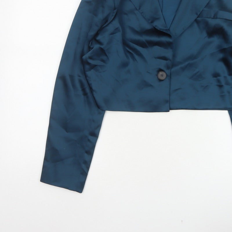 Additional view of 4th Reckless Women’s Blue UK 10 Cropped Satin Blazer One Button