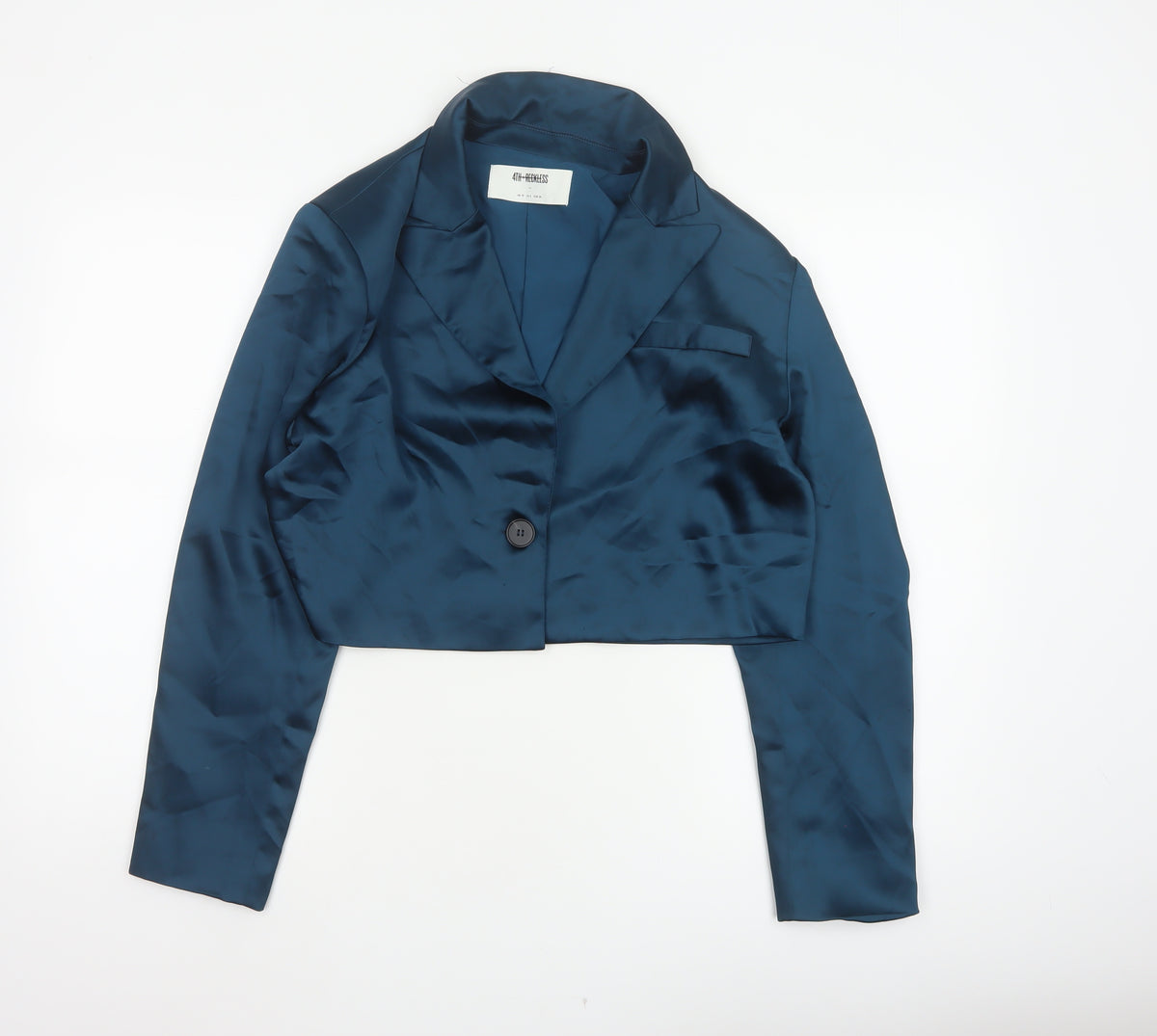 Back view of 4th Reckless Women’s Blue UK 10 Cropped Satin Blazer One Button