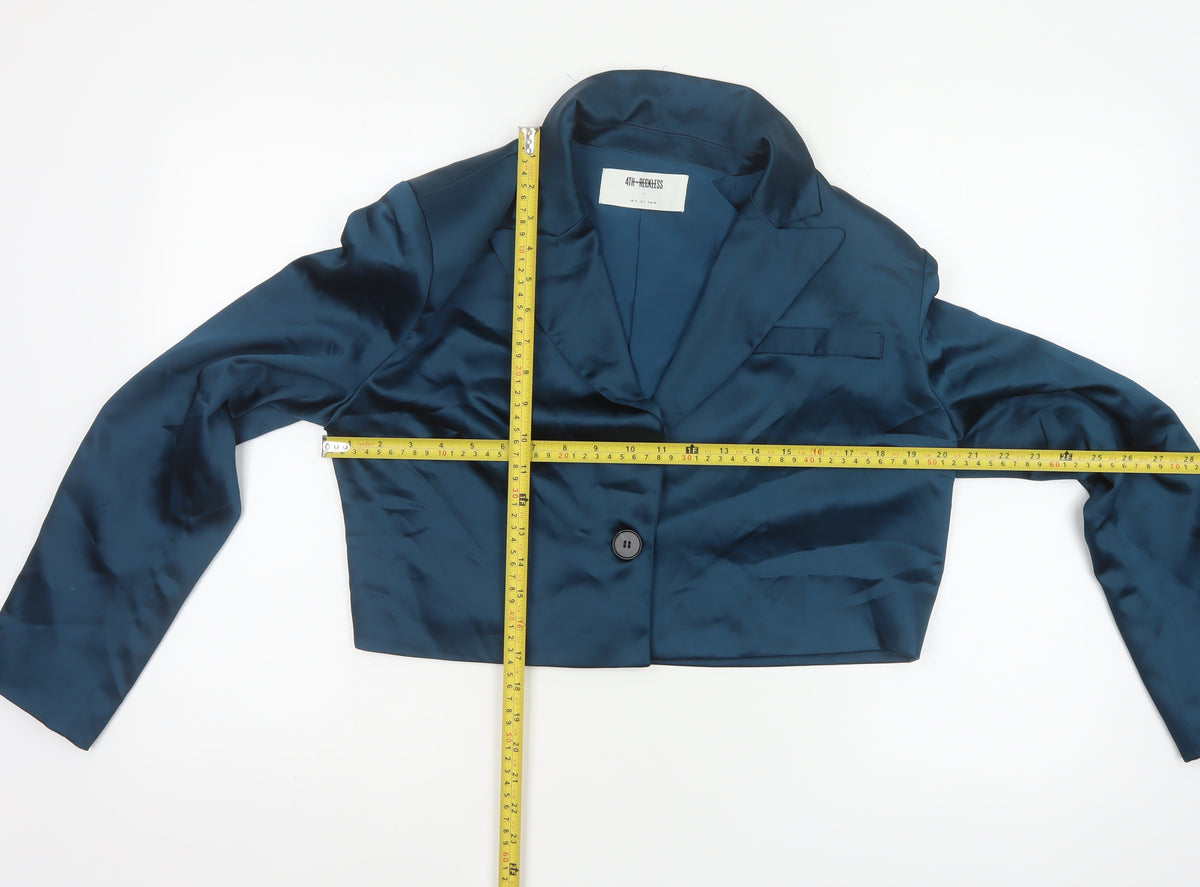 Close-up detail of 4th Reckless Women’s Blue UK 10 Cropped Satin Blazer One Button
