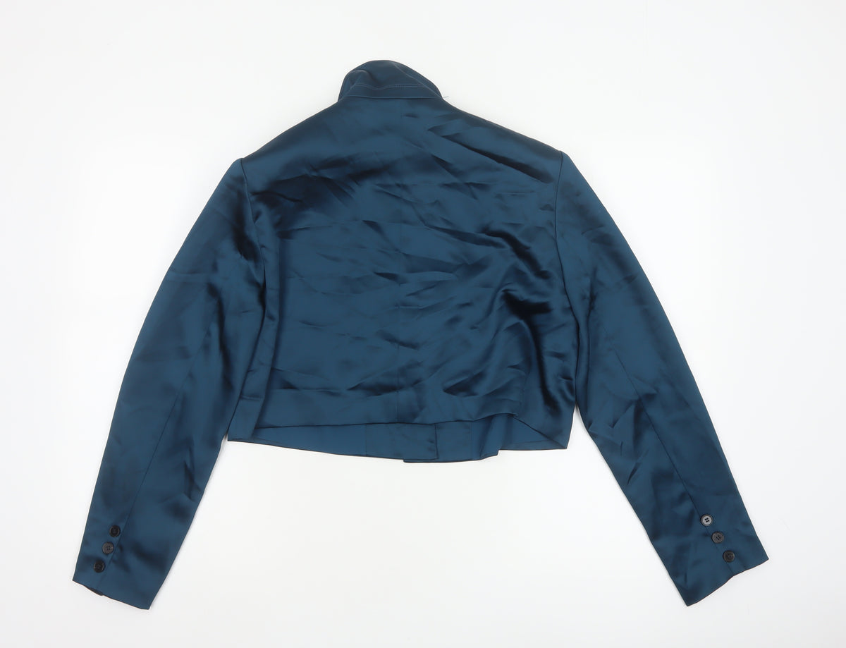 Brand and care label for 4th Reckless Women’s Blue UK 10 Cropped Satin Blazer One Button