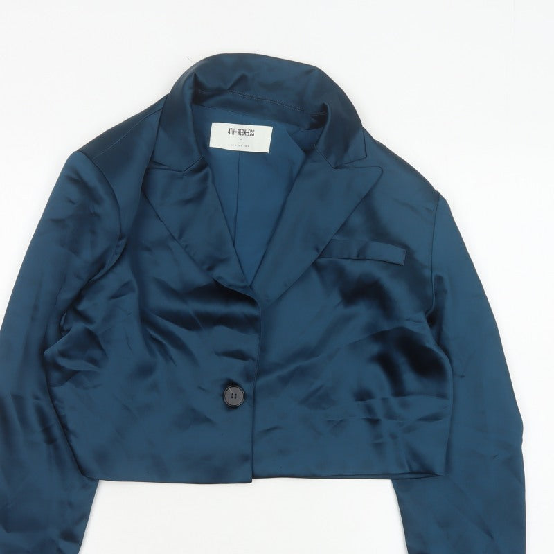 Additional view of 4th Reckless Women’s Blue UK 10 Cropped Satin Blazer One Button