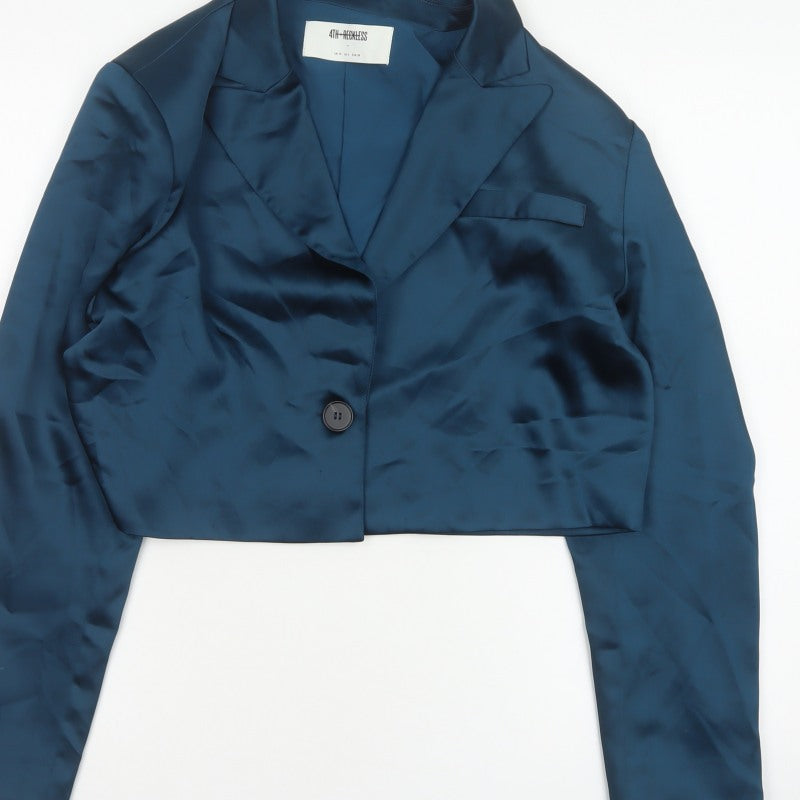 Additional view of 4th Reckless Women’s Blue UK 10 Cropped Satin Blazer One Button