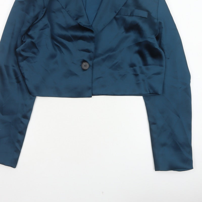 Additional view of 4th Reckless Women’s Blue UK 10 Cropped Satin Blazer One Button